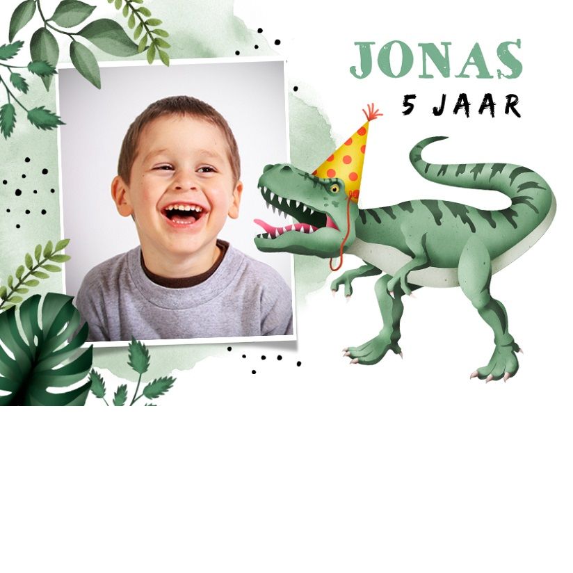 Kinderfeestje uitnodiging met foto en dinosaurus