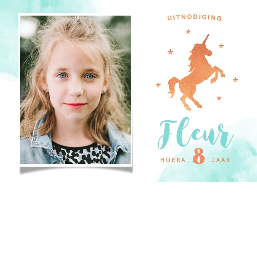 Kinderfeestje uitnodiging met foto en unicorn